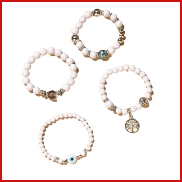 4 Piece Adjustable Bracelet Set White Tree Of Life Charm & Nazar Bead - Picture 3 of 3
